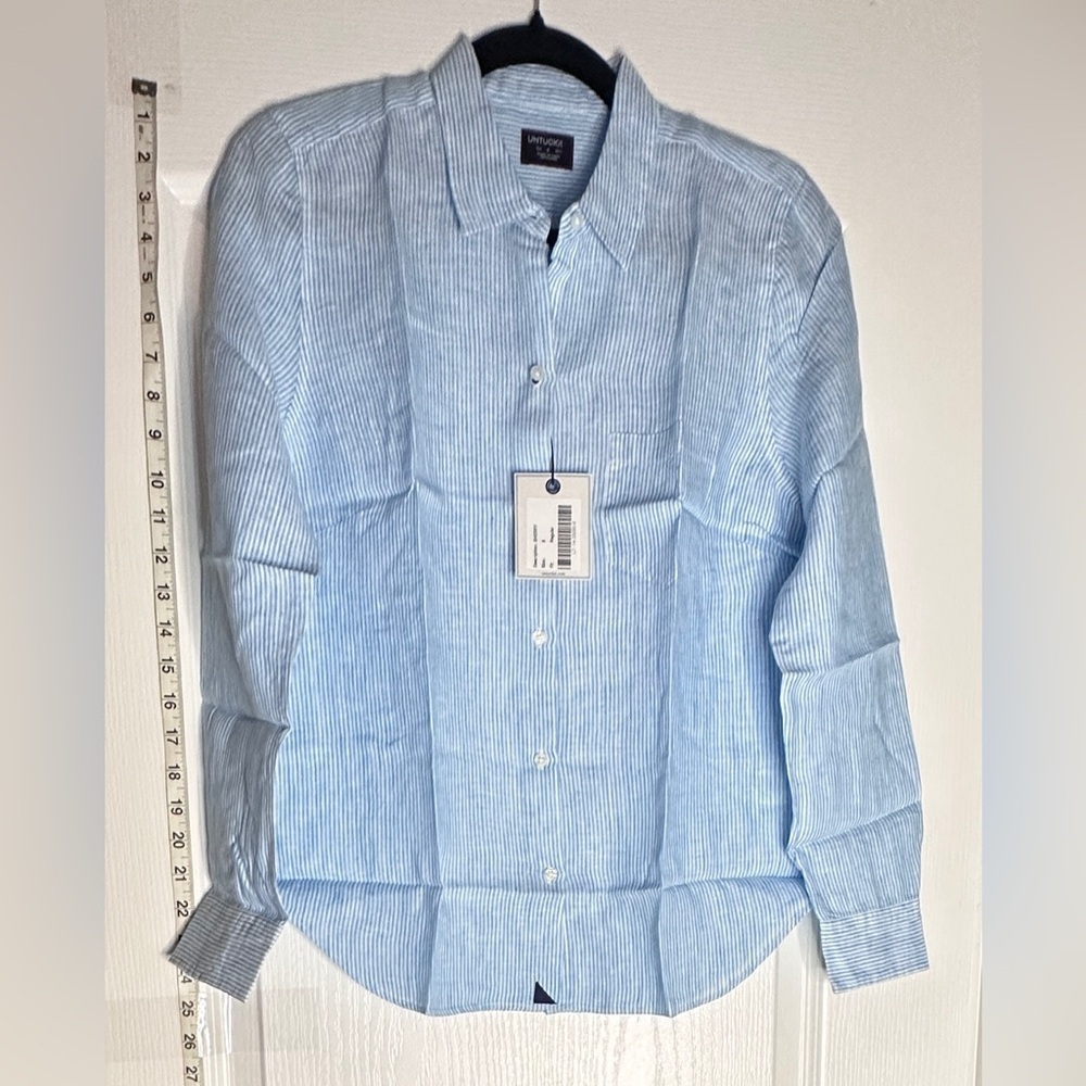 UNTUCKit Women's Blue Pinstripe Button Down Shirt - Picture 1 of 5